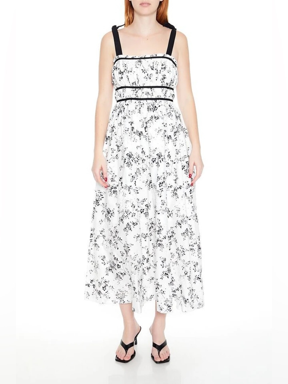 Black & White Floral Cottage Lace Embroidered Midi Dress 🔲🌿🤍